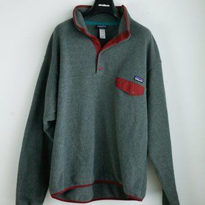Patagonia Synchilla Grey  Burgundy Quater Snap  Fleece Pullover XL